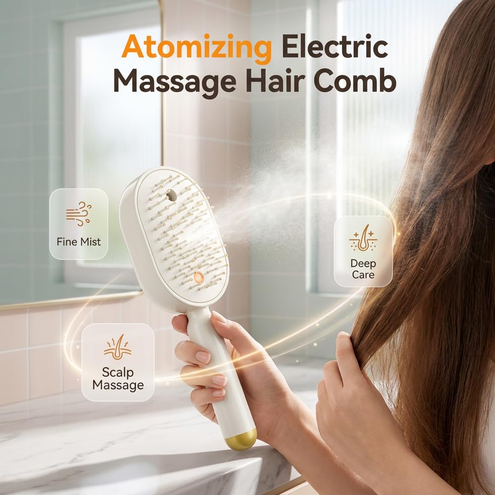 Revolutionary 2-in-1 Electric Spray Air Cushion Massage Comb - The Ultimate Misting Detangling Brush for Effortless Hair Care and Styling!